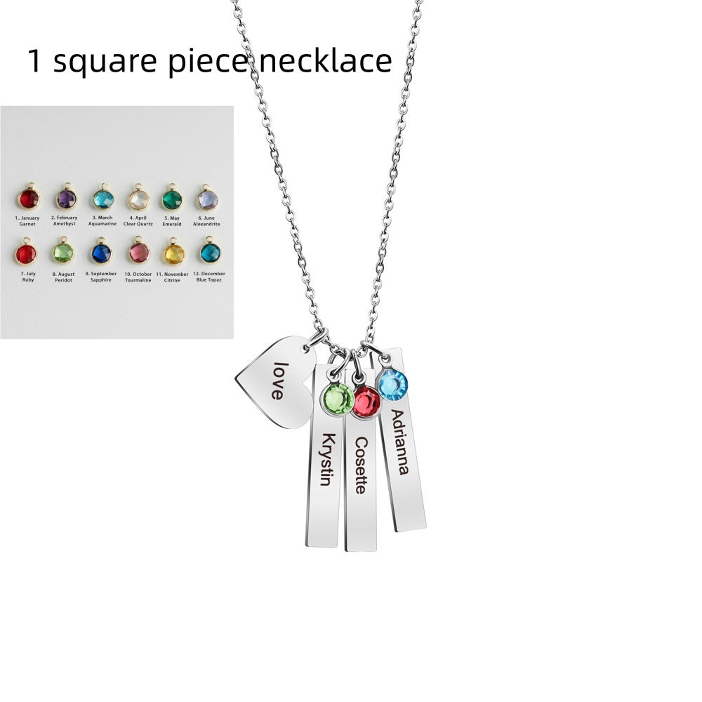 Birthday Stone Peach Heart Square Necklace