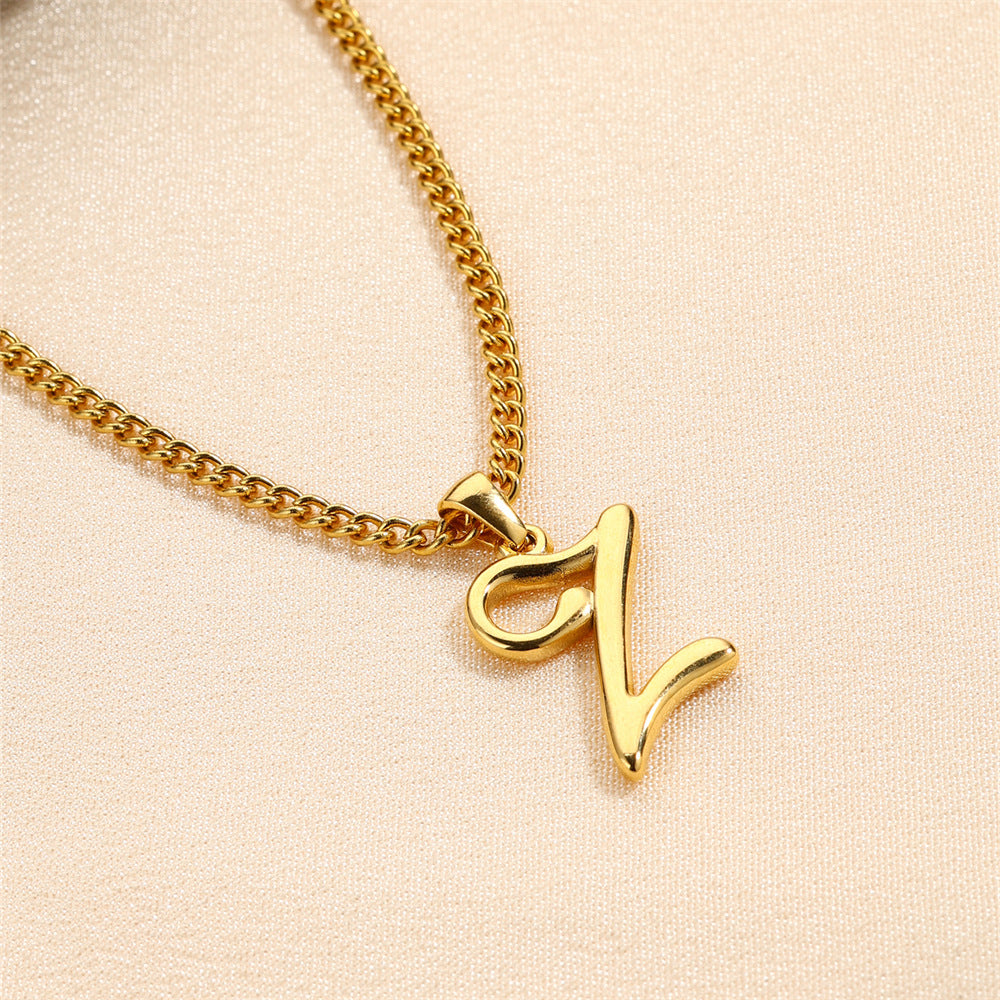 Simple Elegant Necklace Stainless Steel 18K Gold Mini English Letter Pendant